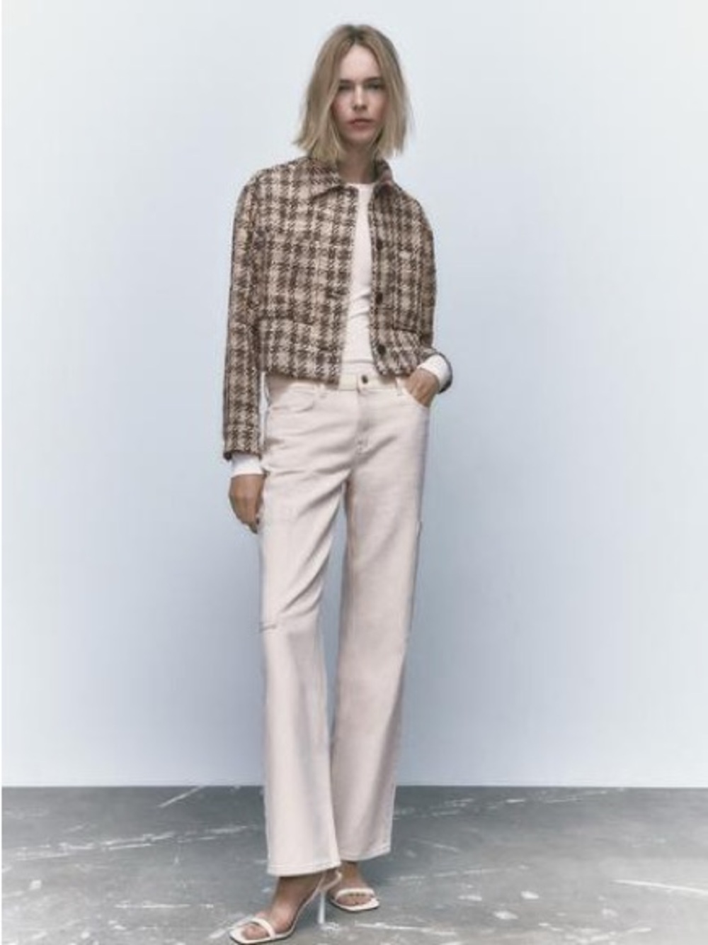 Zara Brown Tweed Cropped Jacket